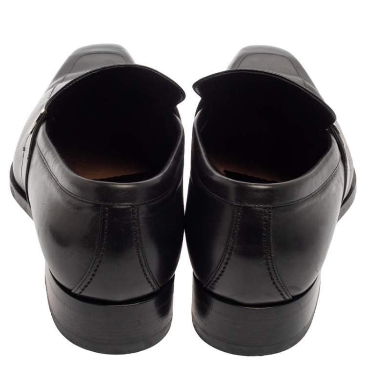 Pre Owned Gucci Black Leather GG Slip On Loafers Size 43
