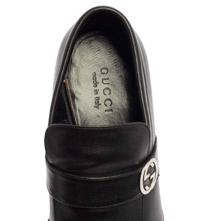 Pre Owned Gucci Black Leather GG Slip On Loafers Size 43