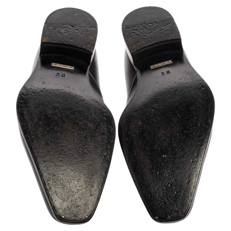 Pre Owned Gucci Black Leather GG Slip On Loafers Size 43