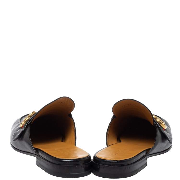 Pre Owned Gucci Black Leather Princetown GG Web Mules Size 45