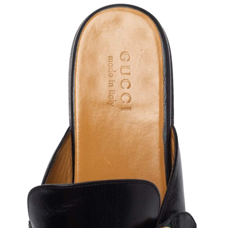 Pre Owned Gucci Black Leather Princetown GG Web Mules Size 45