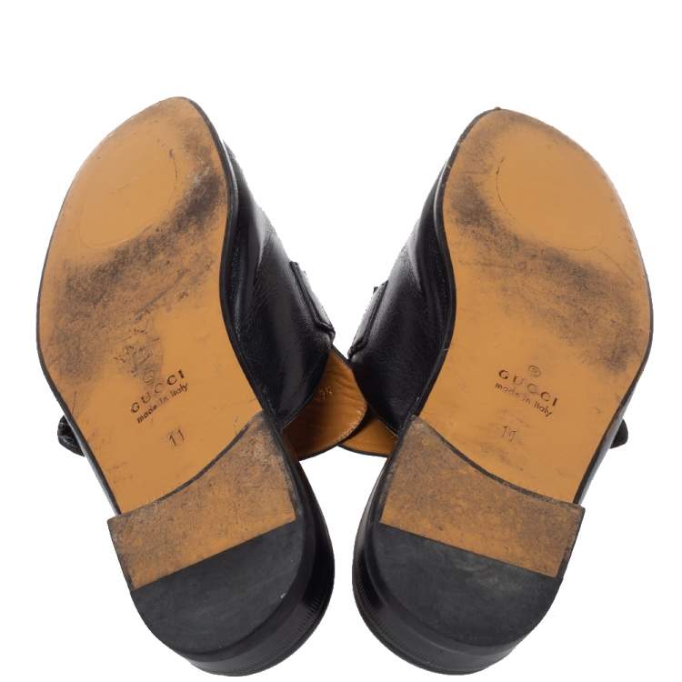 Pre Owned Gucci Black Leather Princetown GG Web Mules Size 45