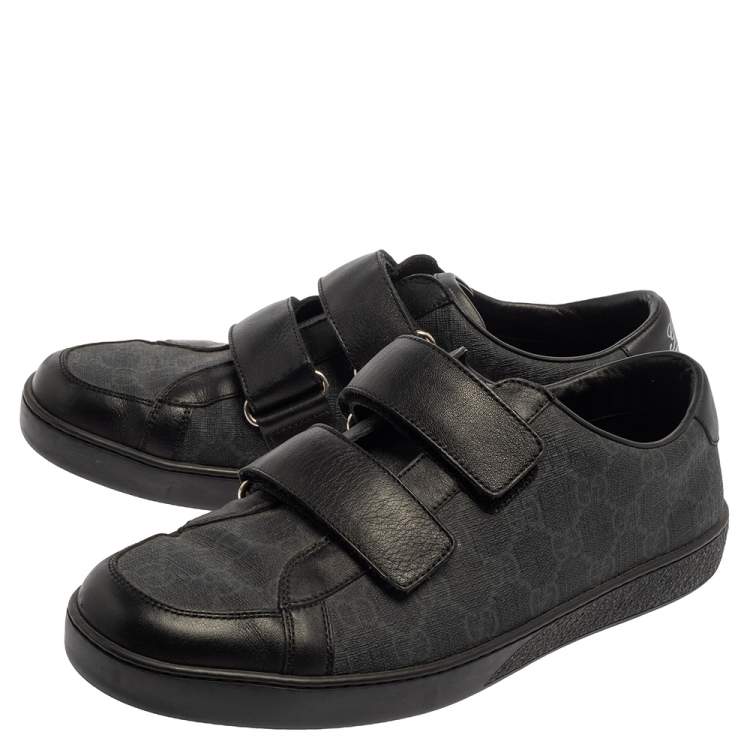 Pre Owned Gucci Black GG Supreme Canvas And Leather Double Velcro Ace Sneakers Size 41.5