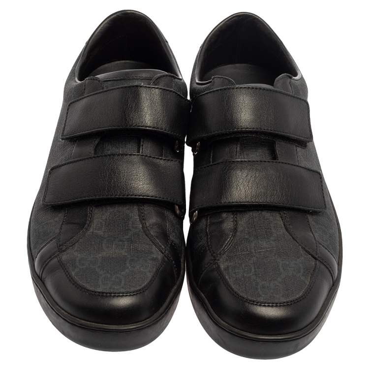 Pre Owned Gucci Black GG Supreme Canvas And Leather Double Velcro Ace Sneakers Size 41.5