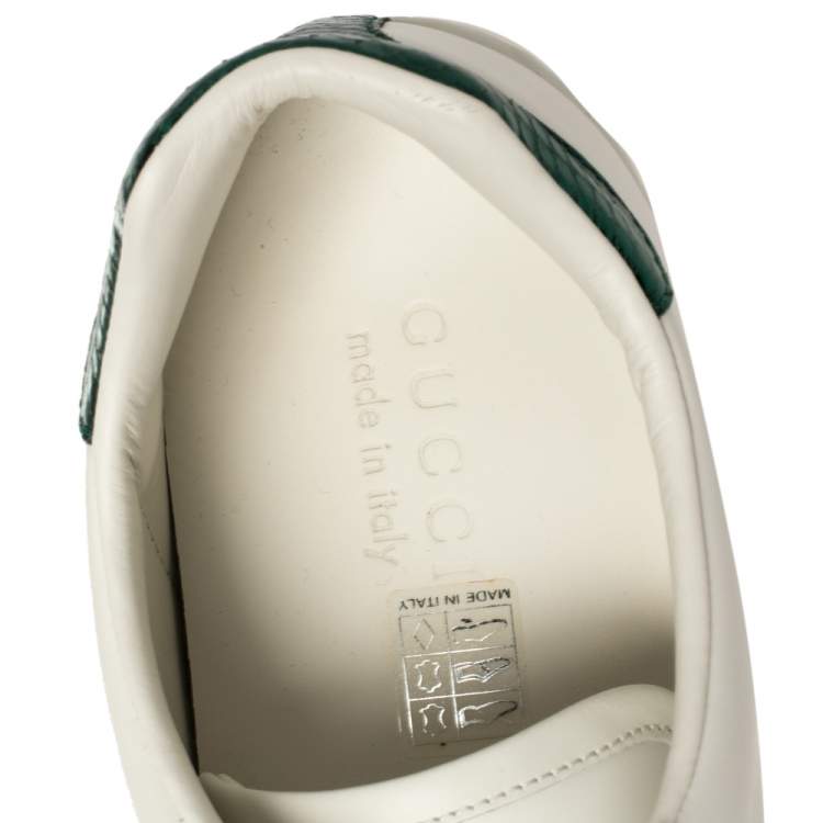 Pre Owned Gucci White Leather And Canvas Ace Embroided Sneakers Size 44.5