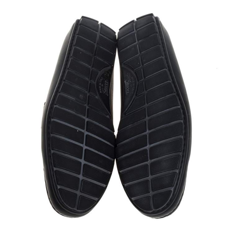 Pre Owned Gucci Black Microguccissima Leather GG Loafers Size 42.5