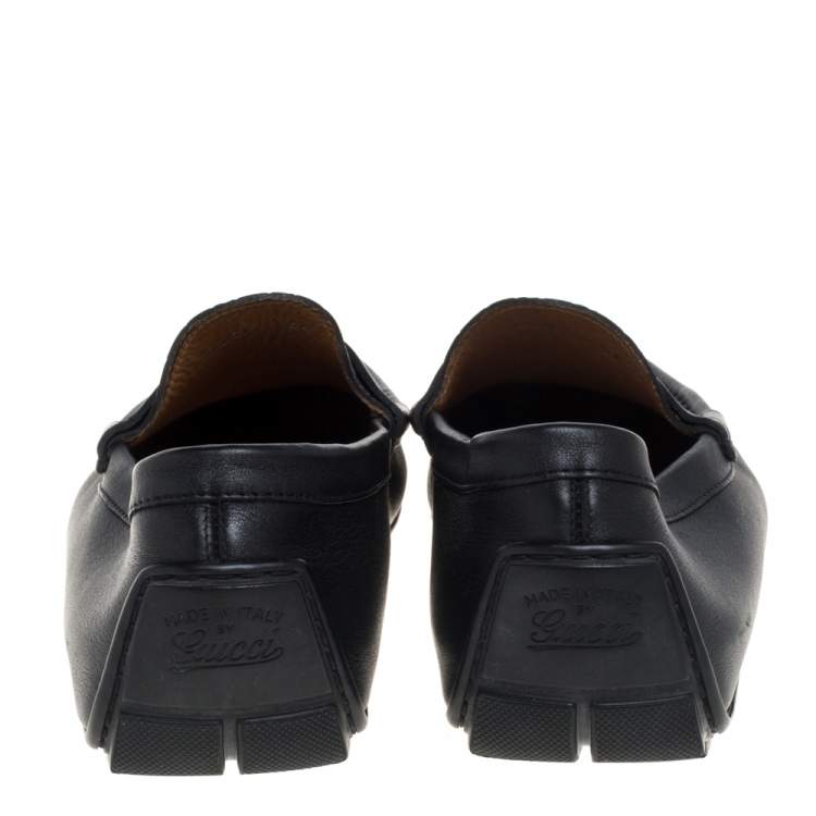 Pre Owned Gucci Black Microguccissima Leather GG Loafers Size 42.5