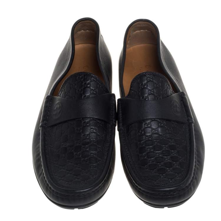 Pre Owned Gucci Black Microguccissima Leather GG Loafers Size 42.5