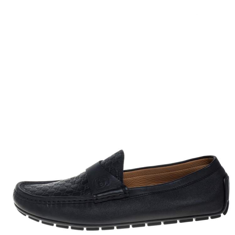 Pre Owned Gucci Black Microguccissima Leather GG Loafers Size 42.5