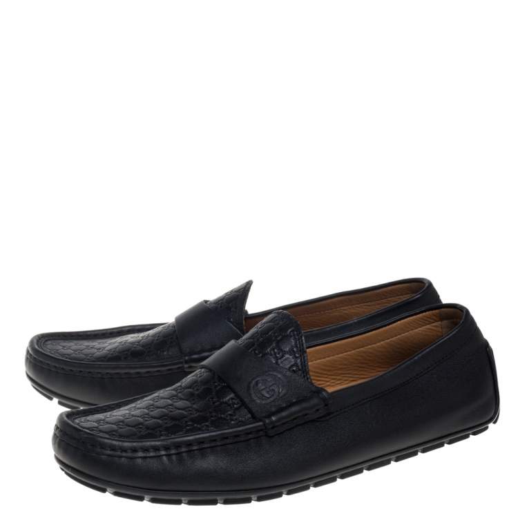 Pre Owned Gucci Black Microguccissima Leather GG Loafers Size 42.5