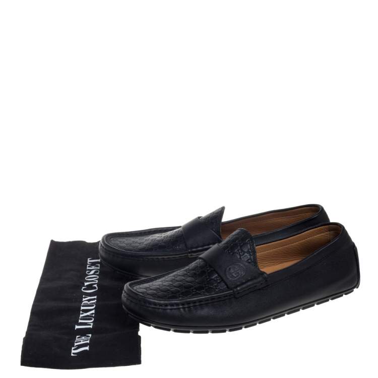 Pre Owned Gucci Black Microguccissima Leather GG Loafers Size 42.5
