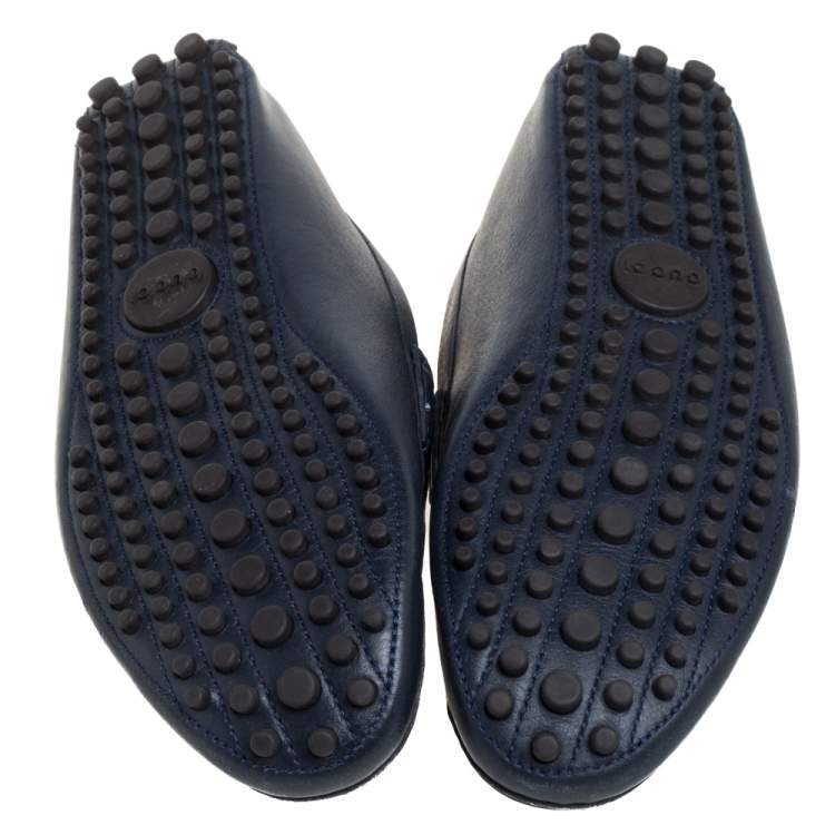 Pre Owned Gucci Blue Leather Penny Slip On Loafers Size 42.5