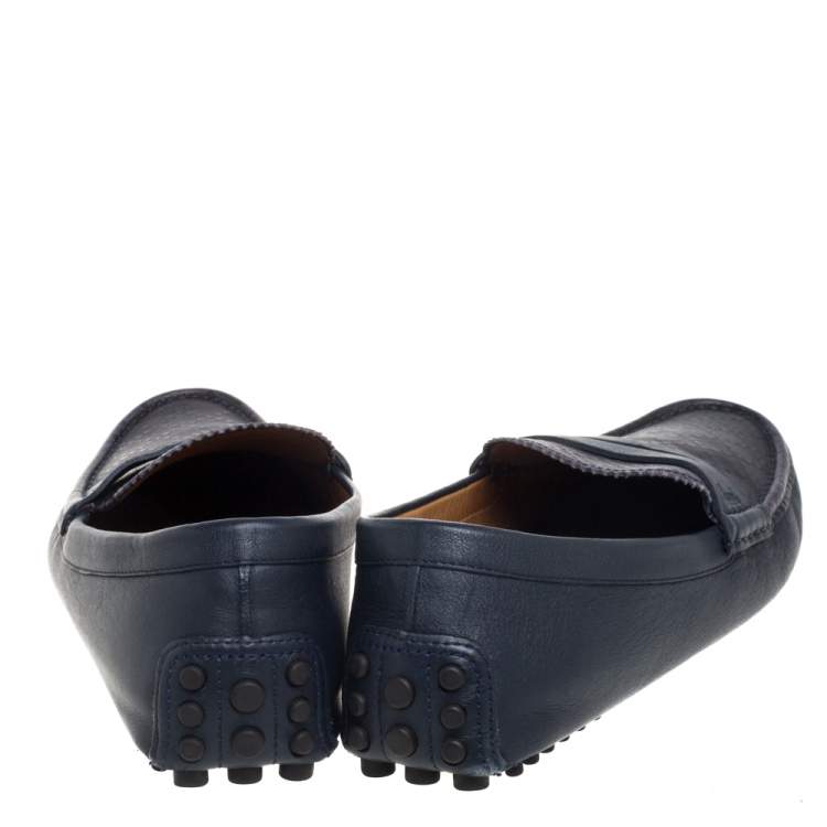 Pre Owned Gucci Blue Leather Penny Slip On Loafers Size 42.5