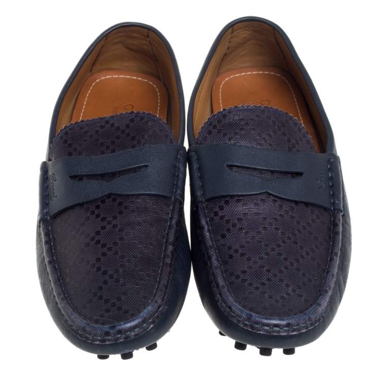 Pre Owned Gucci Blue Leather Penny Slip On Loafers Size 42.5
