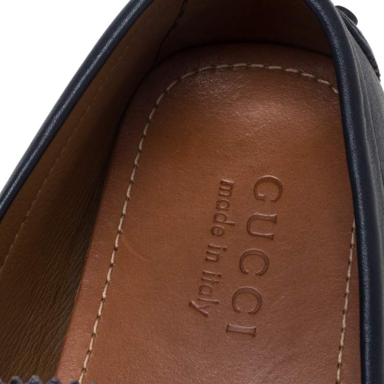 Pre Owned Gucci Blue Leather Penny Slip On Loafers Size 42.5