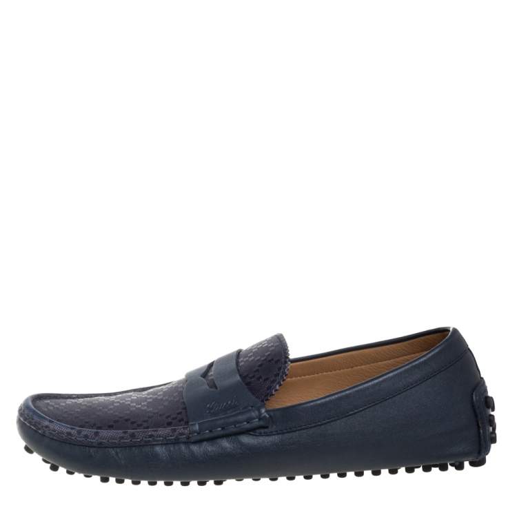 Pre Owned Gucci Blue Leather Penny Slip On Loafers Size 42.5