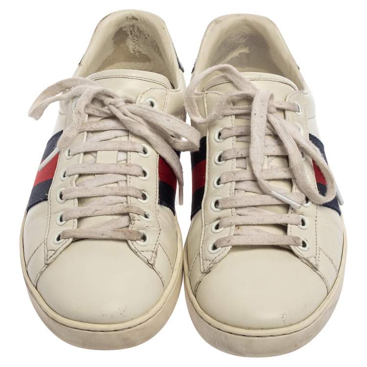 Pre Owned Gucci White Leather Ace Low Top Sneakers Size 39.5