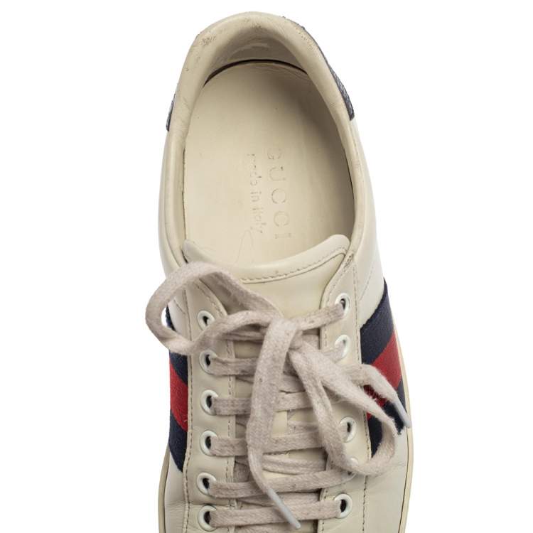 Pre Owned Gucci White Leather Ace Low Top Sneakers Size 39.5