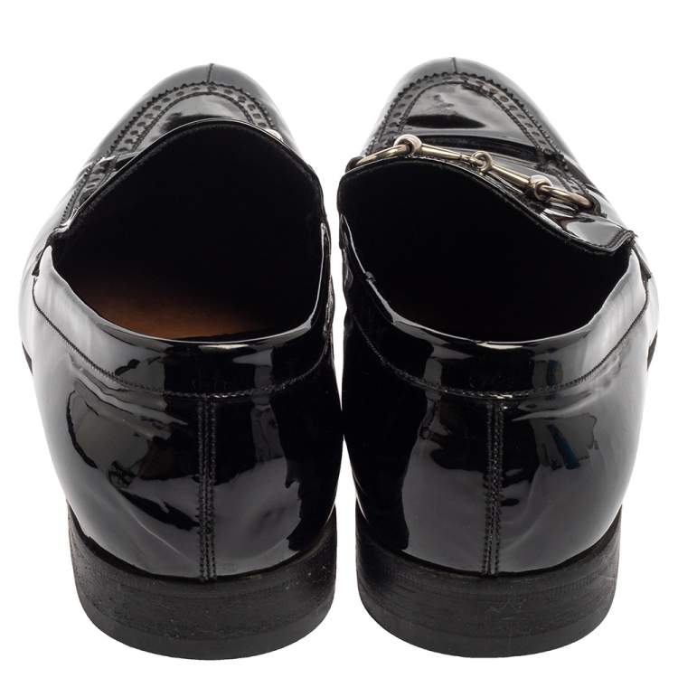 Pre Owned Gucci Black Patent Leather Horsebit Slip On Loafers Size 42