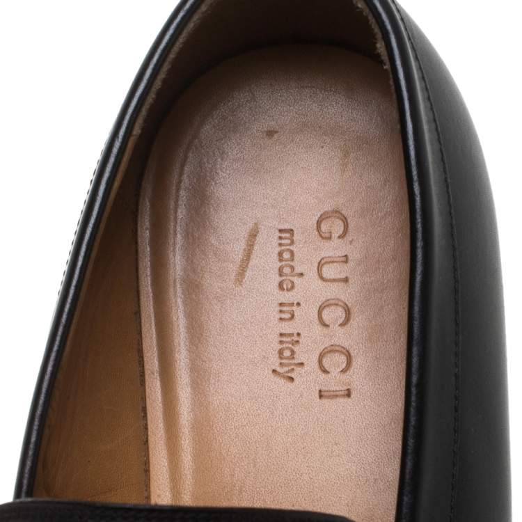 Pre Owned Gucci Black Leather Slip On Loafers Size 43.5