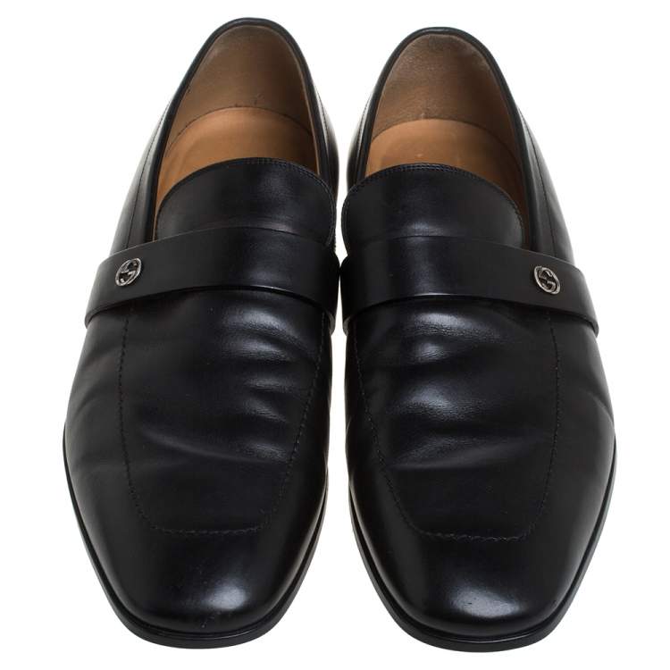Pre Owned Gucci Black Leather Slip On Loafers Size 43.5