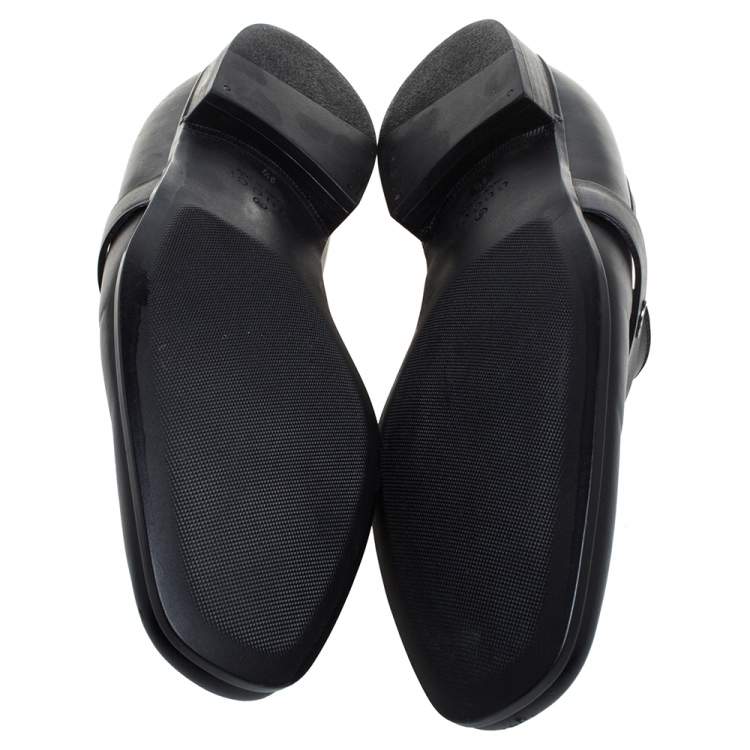 Pre Owned Gucci Black Leather Slip On Loafers Size 43.5