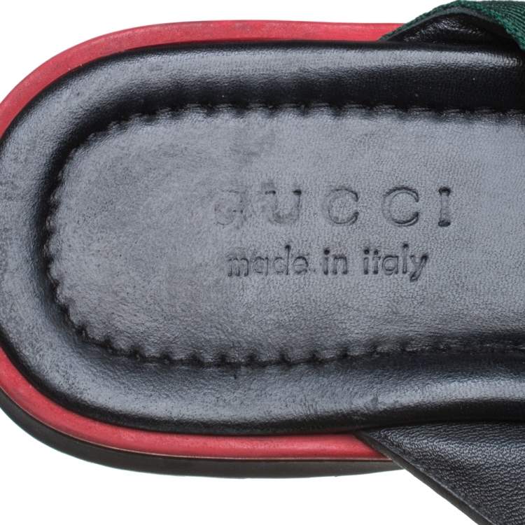 Pre Owned Gucci Black GG Leather Web Detail Thong Flat Size 45