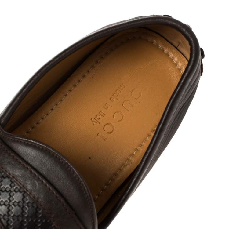 Pre Owned Gucci Brown Leather Slip On Loafers Size 41
