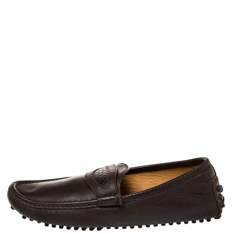 Pre Owned Gucci Brown Leather Slip On Loafers Size 41