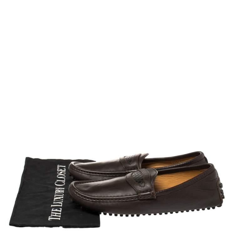 Pre Owned Gucci Brown Leather Slip On Loafers Size 41