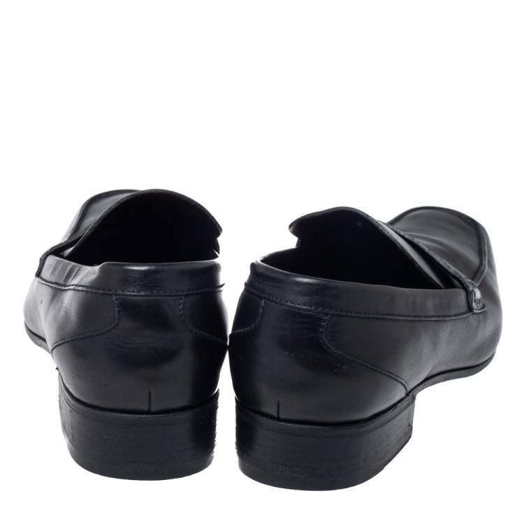 Pre Owned Gucci Black Leather Slip On Loafers Size 43.5