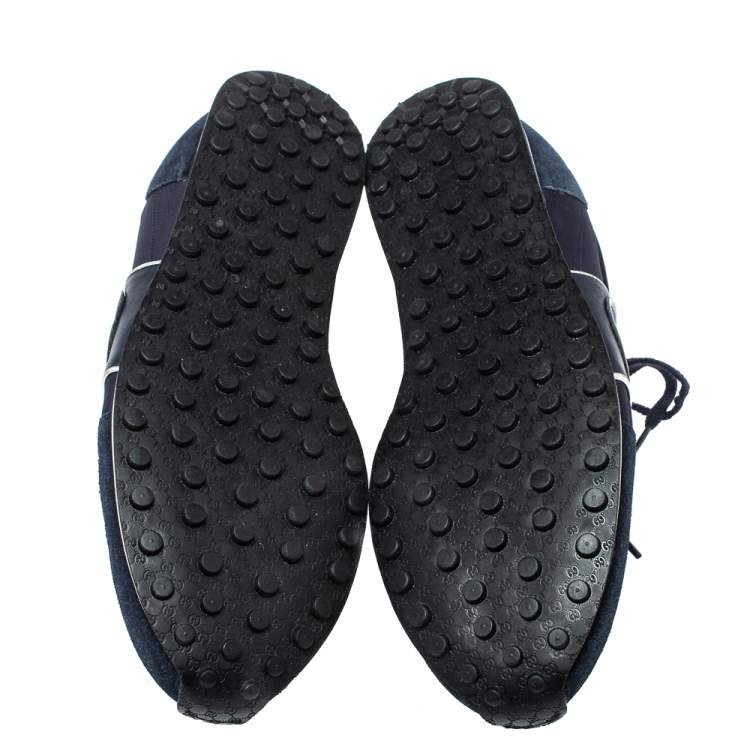Pre Owned Gucci Navy Blue Suede and Fabric Interlocking G Lace Up Sneakers Size 42