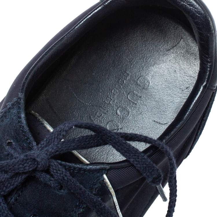 Pre Owned Gucci Navy Blue Suede and Fabric Interlocking G Lace Up Sneakers Size 42