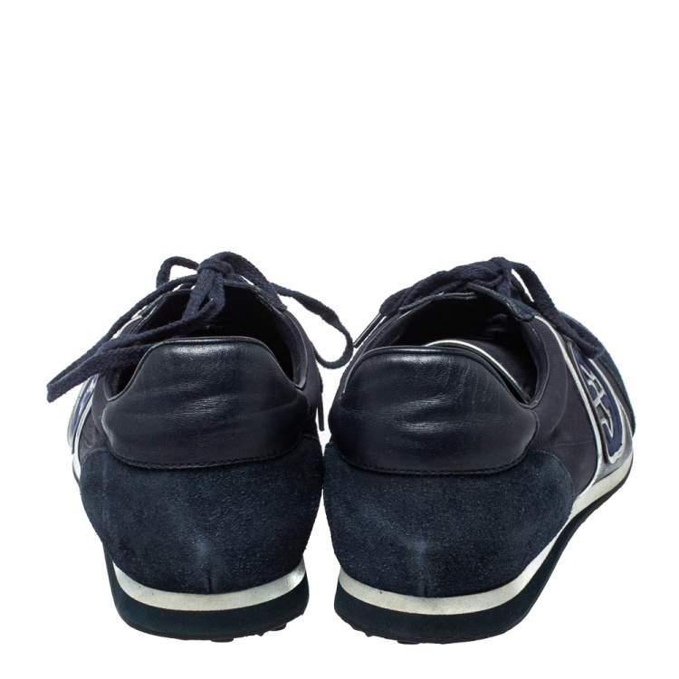 Pre Owned Gucci Navy Blue Suede and Fabric Interlocking G Lace Up Sneakers Size 42