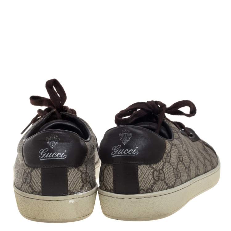 Pre Owned Gucci Dark Brown/Beige GG Supreme And Leather Sneakers Size 42