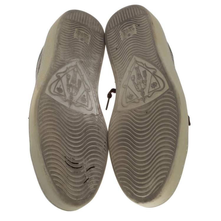 Pre Owned Gucci Dark Brown/Beige GG Supreme And Leather Sneakers Size 42