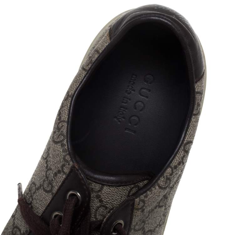 Pre Owned Gucci Dark Brown/Beige GG Supreme And Leather Sneakers Size 42