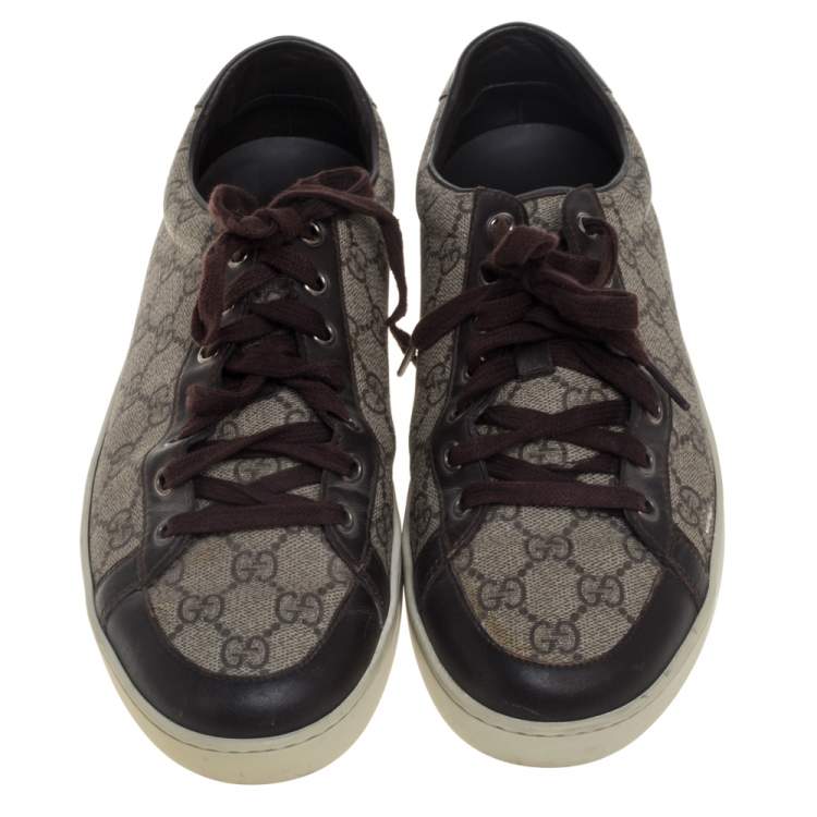 Pre Owned Gucci Dark Brown/Beige GG Supreme And Leather Sneakers Size 42