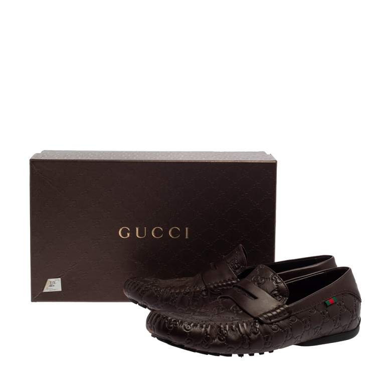 Pre Owned Gucci Brown Guccissima Leather Penny Loafers Size 43