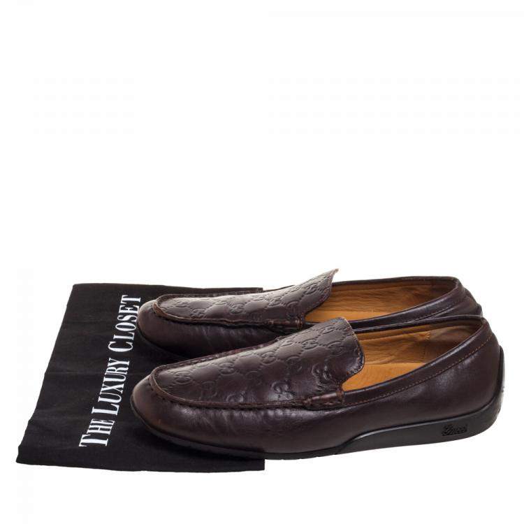 Pre Owned Gucci Dark Brown Guccissima Leather Slip On Loafers Size 39.5