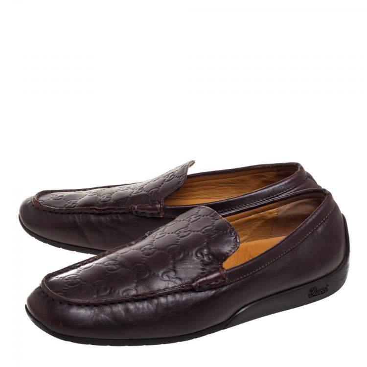 Pre Owned Gucci Dark Brown Guccissima Leather Slip On Loafers Size 39.5