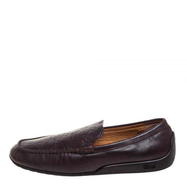 Pre Owned Gucci Dark Brown Guccissima Leather Slip On Loafers Size 39.5