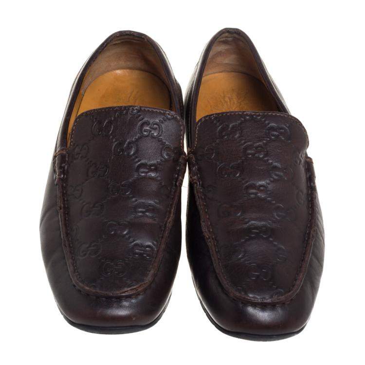 Pre Owned Gucci Dark Brown Guccissima Leather Slip On Loafers Size 39.5