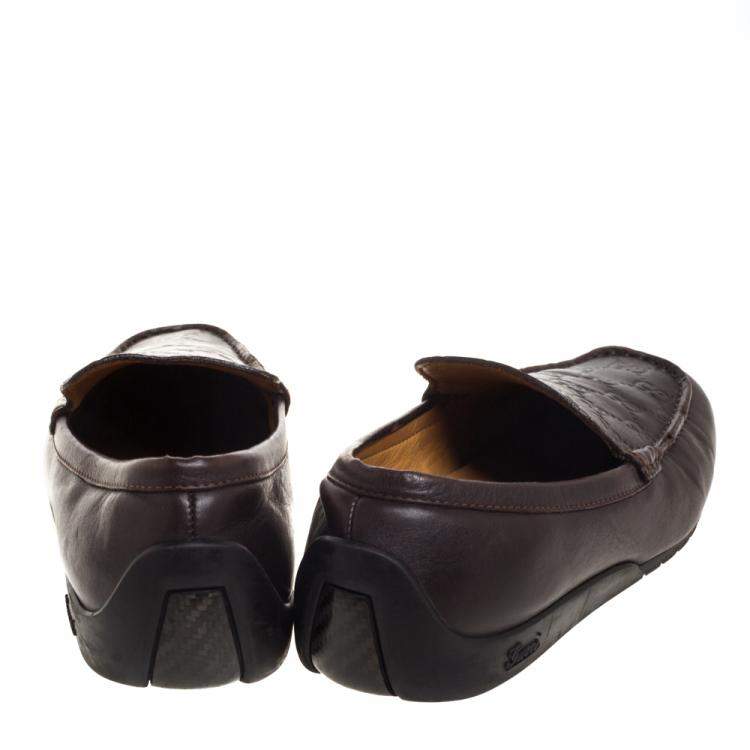 Pre Owned Gucci Dark Brown Guccissima Leather Slip On Loafers Size 39.5