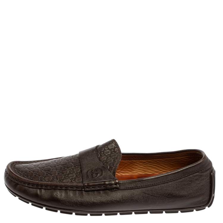 Pre Owned Gucci Brown Leather Guccissima Loafers Size 43