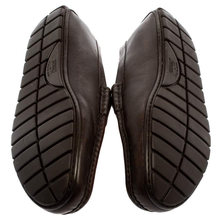 Pre Owned Gucci Brown Leather Guccissima Loafers Size 43