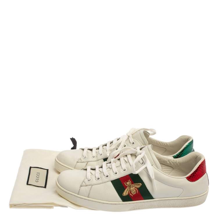 Pre Owned Gucci White Leather  Ace Bee Lace Up Low Top Sneakers Size 42.5