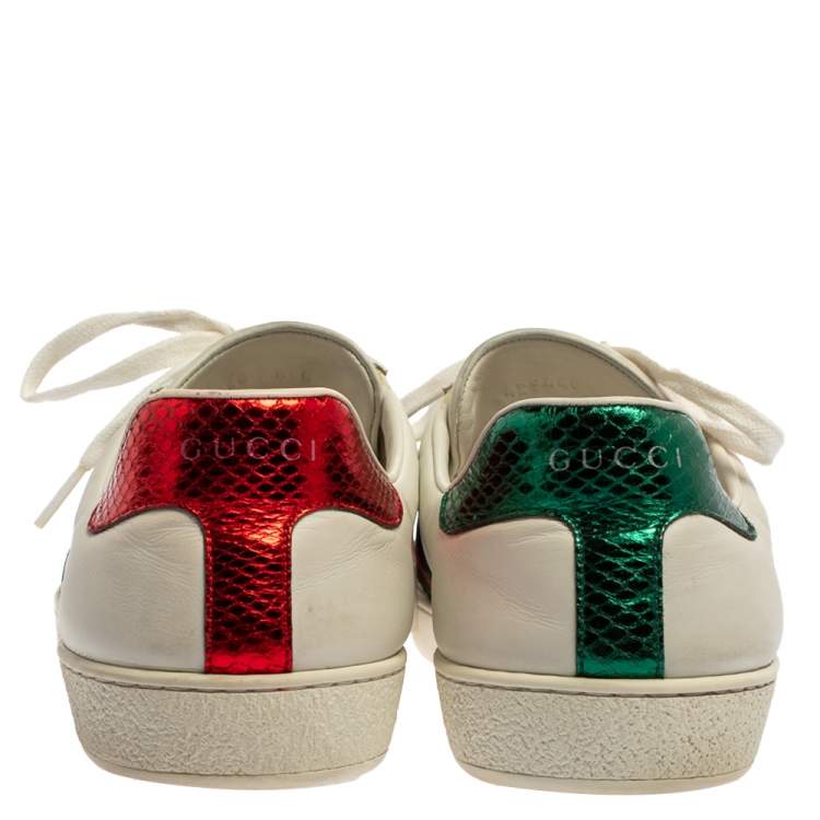 Pre Owned Gucci White Leather  Ace Bee Lace Up Low Top Sneakers Size 42.5