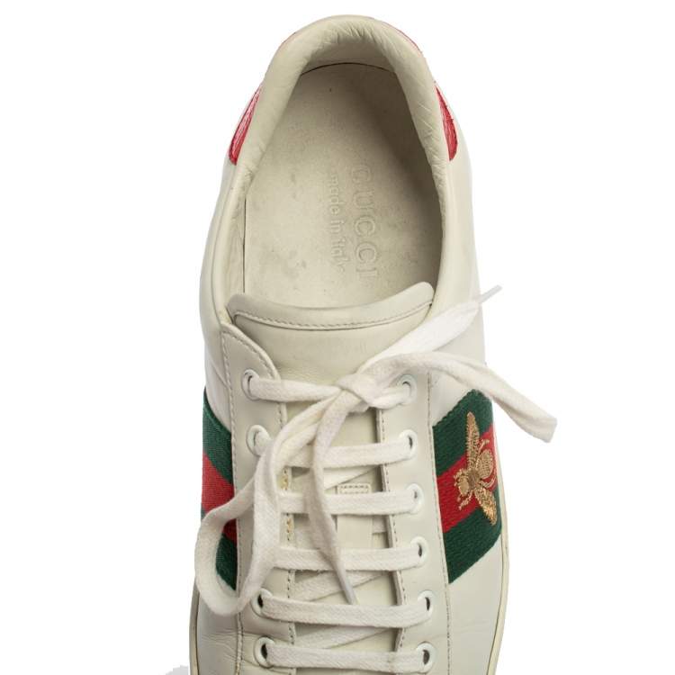 Pre Owned Gucci White Leather  Ace Bee Lace Up Low Top Sneakers Size 42.5