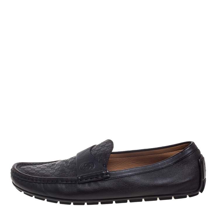 Pre Owned Gucci Dark Brown Micro Guccissima Leather Slip On Loafers Size 44